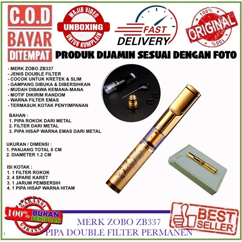 ORIGINAL ZOBO ZOBON ZB337 MOTIF NAGA BATIK PIPA DOUBLE FILTER SARINGAN ASAP PERMANEN BISA SEMUA UKUR