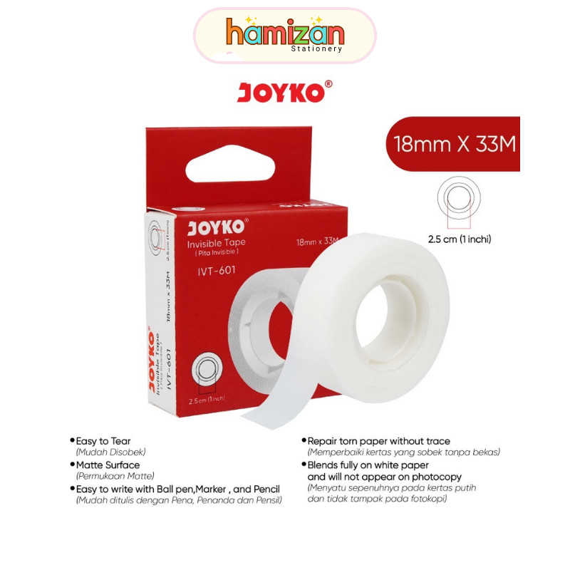 

Joyko Isolasi / Solatip Invisible Tape Dapat Ditulis, Dengan Dispenser, Warna Kertas Tidak Terlihat / Repair Tape IVT-601 / Invisible Tape / Pita Perekat Invisibel JOYKO IVT-601 18mm x 33M Murah Berkualitas