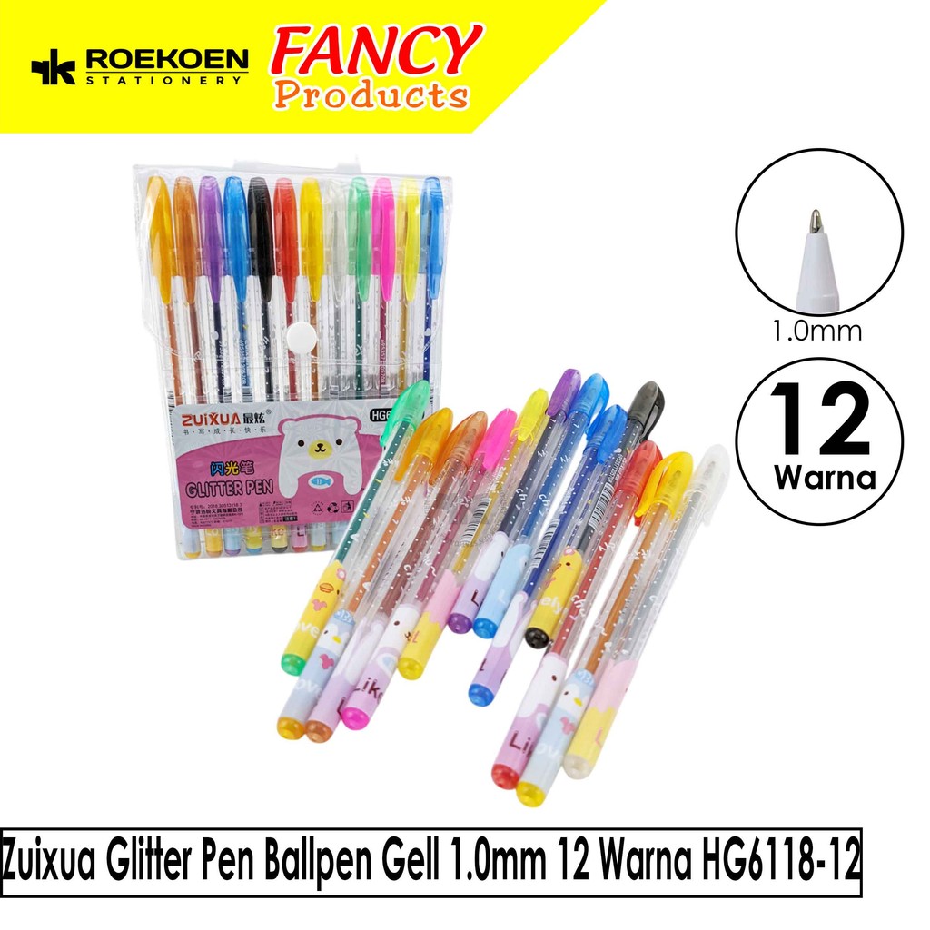 

Zuixua Glitter Pen Ballpen Gell 1.0mm 12 Warna HG6118-12