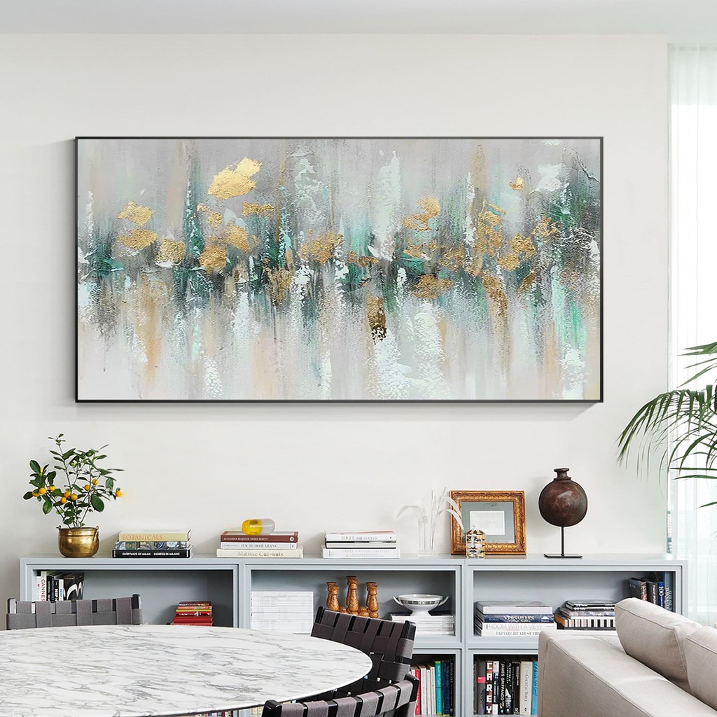 

Gold Teal Green Textured Horizontal Abstract Painting On Canvas Living Room Bedroom Large Size Gold Wall Art Modern Home Decor