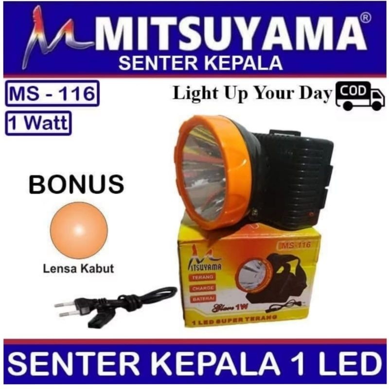 senter kepala LED plus charge mitsuyama ms 116 senter kepala mitsuyama 1watt