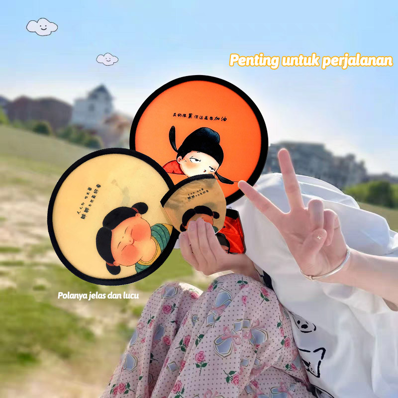 Kipas lipat pola lucu/kipas tangan/kipas lipat bulat/kipas bulat kreatif/kipas lipat musim panas/kip