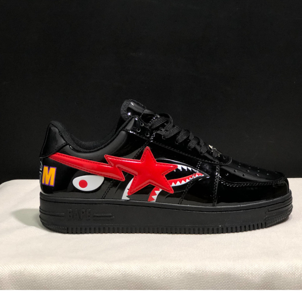 Original Bape Sta Men All Black Shark BAPESTA Casual Plarfom Shoes Unisex Women Slip-Resistant Outdo