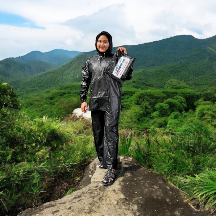 Jas Hujan PVC Jaket Dan Celana Dewasa KUDA LAUT BLACK RIDER ALpha Beta Delta Reflective Waterproof Raincoat Karet Kantung Depan Elastis All size Pria Wanita Unisex Full Black Hitam R1 R2 R3