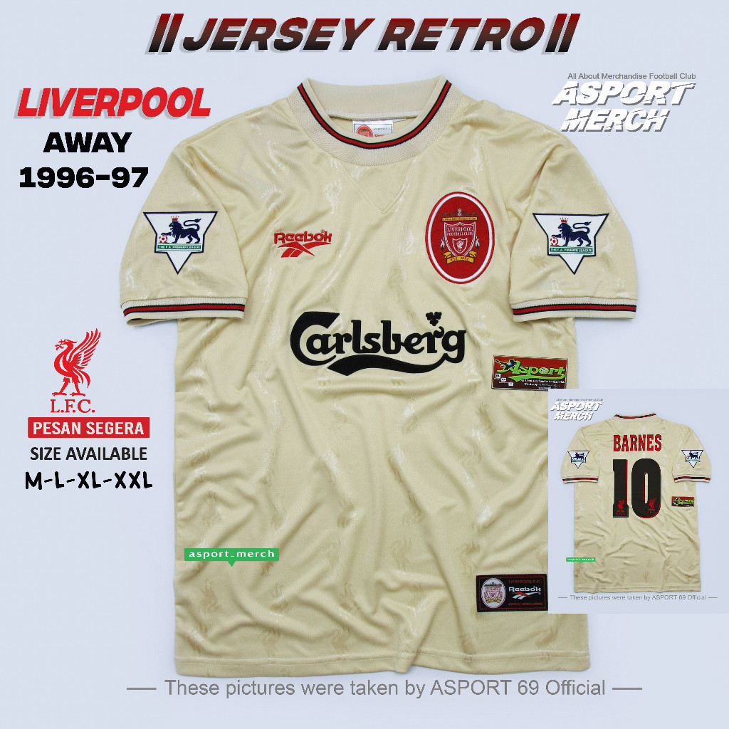 JERSEY LIVERPOOL RETRO AWAY 1996 1997 JERSEY RETRO LFC AWAY 96 97 CREAM