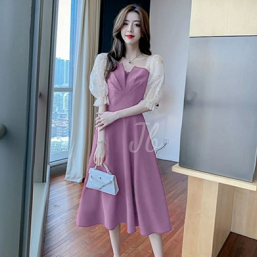 COD -  BAJU DRESS PANJANG ELEGAN NATAL KOTREANSTYLE -  BAJU WANITA MODERN PESTA NATAL KOREA - Dress 
