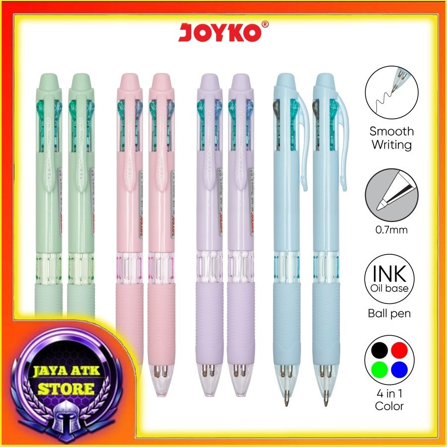 

Bolpen JOYKO BP-348 Quaco 4 0.7 Mm Pen Click 4 Warna Ecer