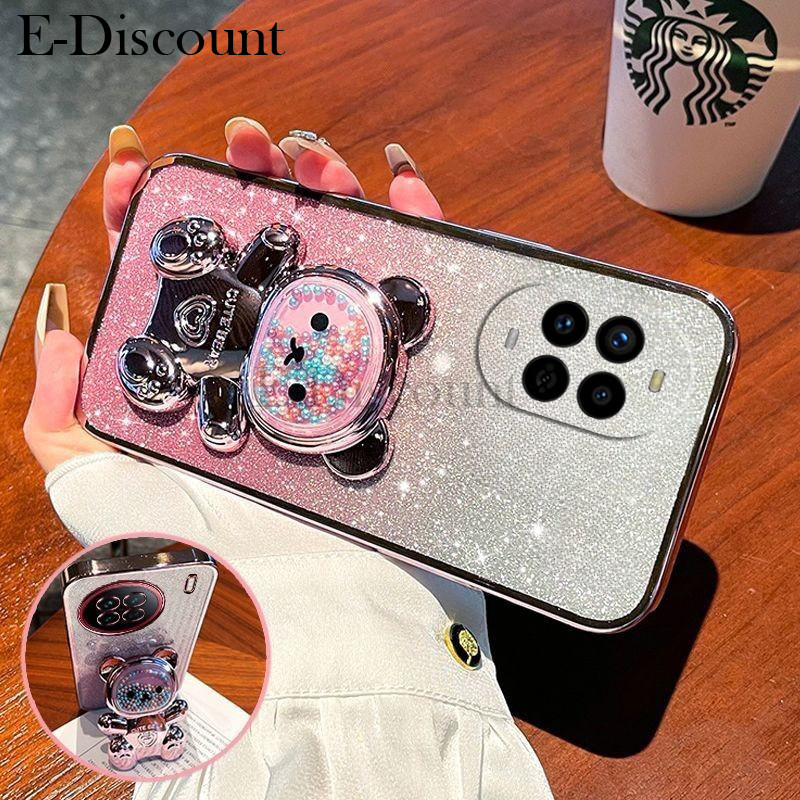 New Phone Casing Huawei Nova 13 Pro 13i Penutup belakang dengan Gradien 3D Bear Folding Stand Bracke