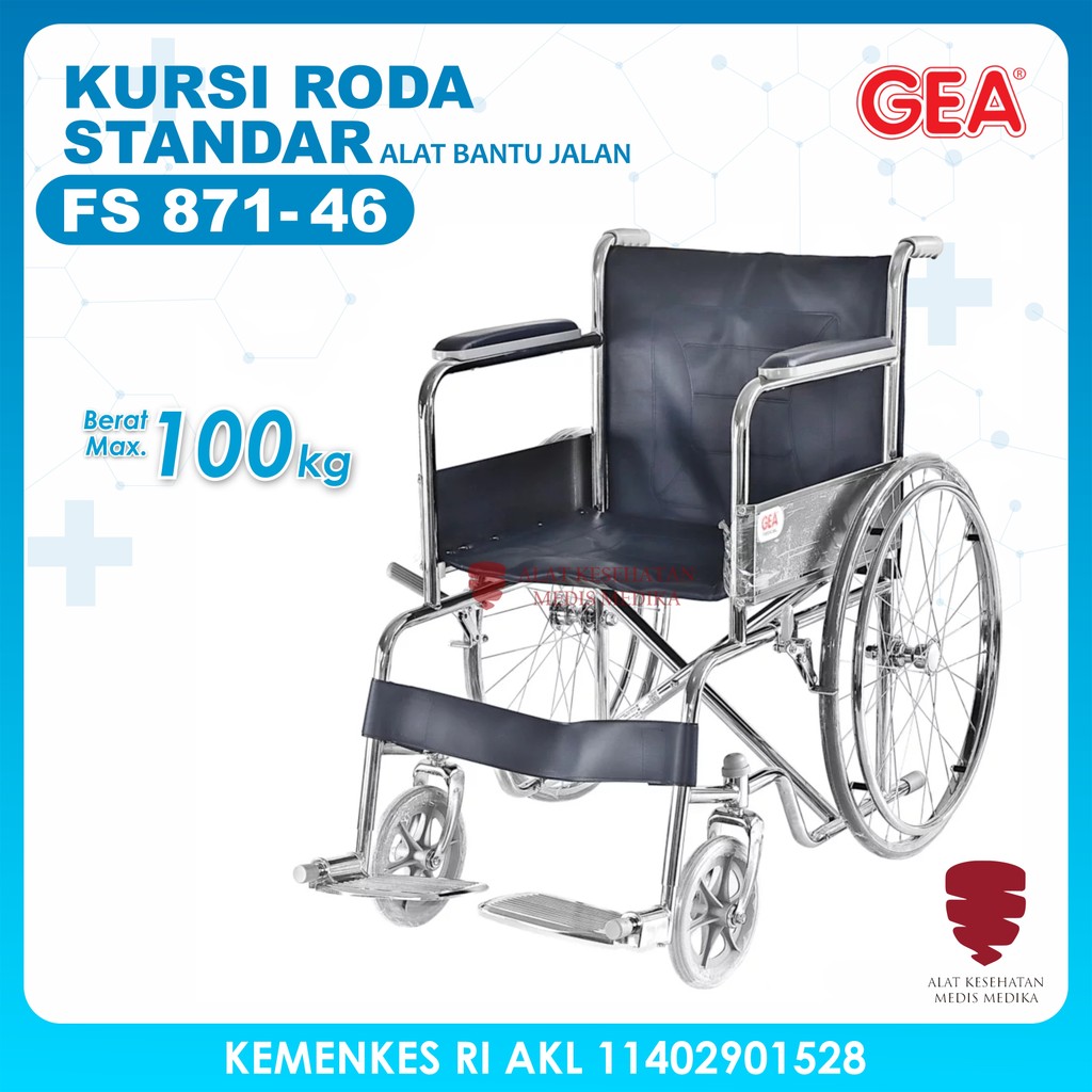 Kursi Roda Standar FS871-46 Pneumatic Peralatan Penunjang Gerak GEA