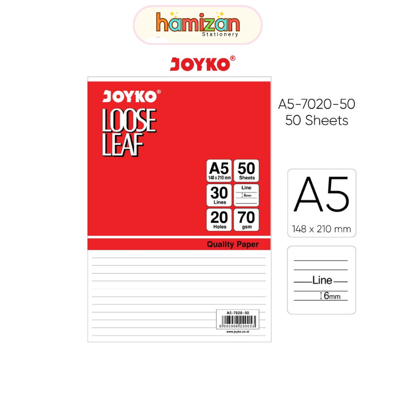 

Kertas Loose Leaf A5 50 Bergaris Garis / Kertas File Joyko A5 isi 50 lembar / Loose Leaf Isi Kertas File Binder Joyko - A5-Ruled 50Lbr Murah Berkualitas