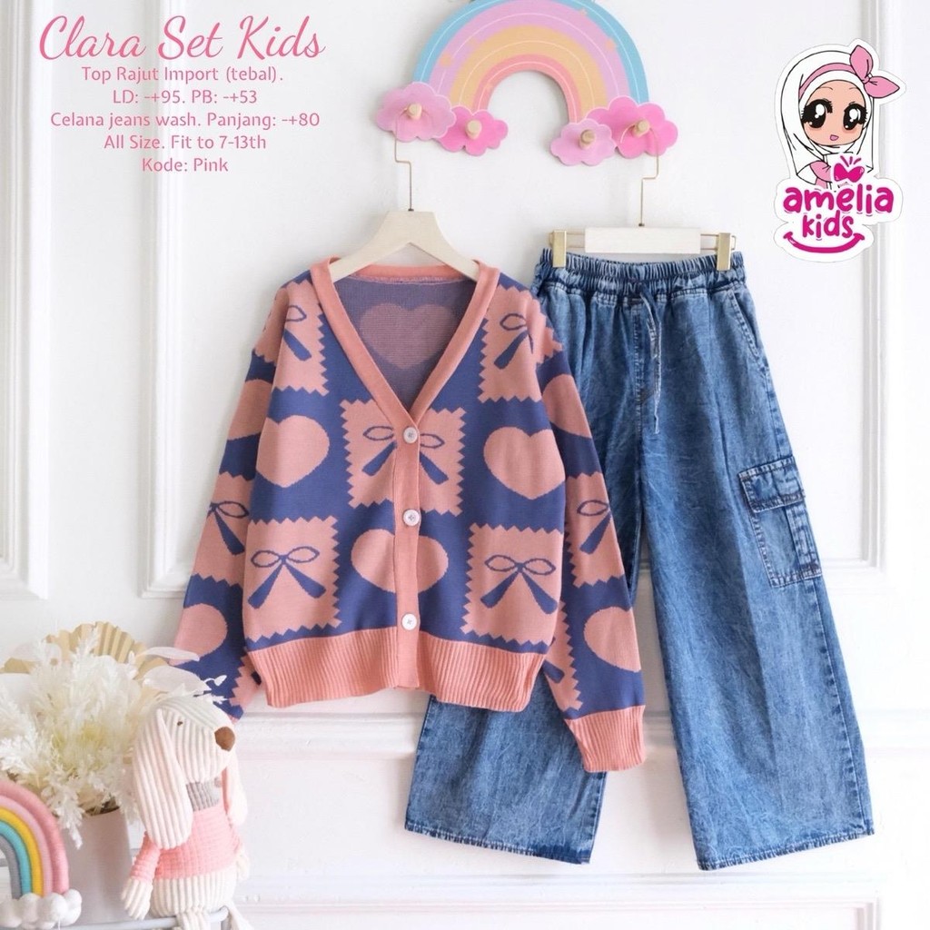 SETELAN ANAK CLARA SET KIDS RAJUT PREMIUM DENGAN CELANA JEANS ORI BY AMELIA KIDS