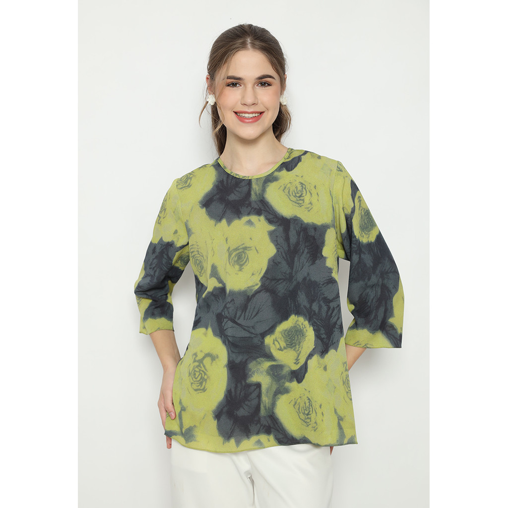 Floral Abtack Blouse In Green By Brilliant Girl