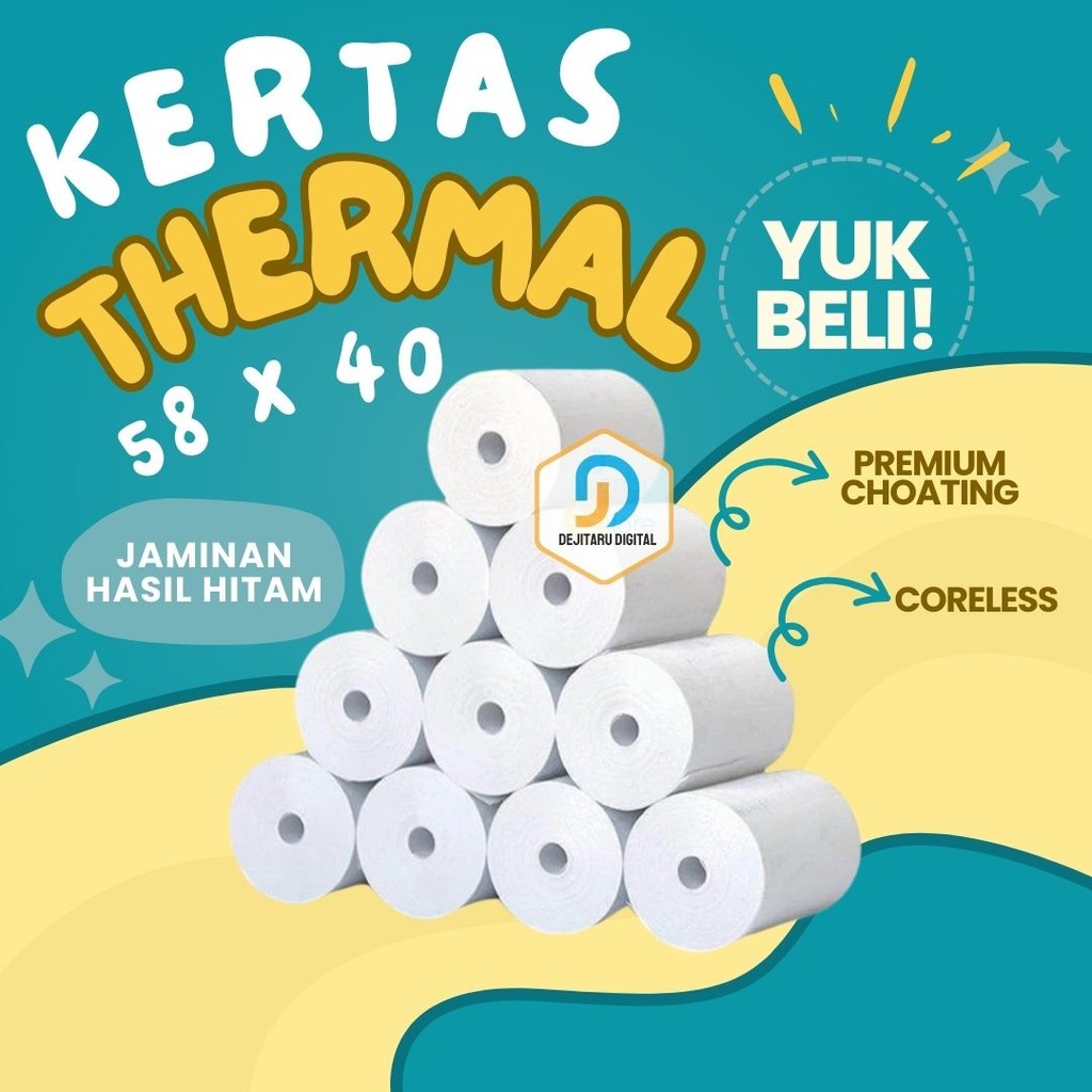 

KERTAS STRUK THERMAL 58x38/58x40 PREMIUM CORELESS THERMAL PRINTER MINI BLUETOOTH