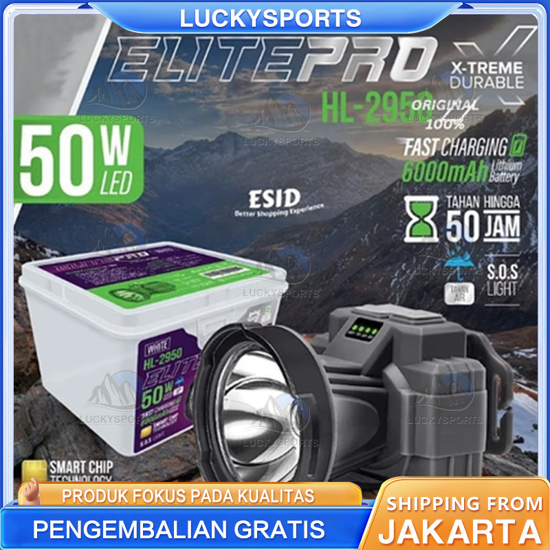 Senter Kepala  NI Tahan Air | Headlamp Cahaya Kuning / Warm | Headlight Tahan Hingga 50 Jam | High D