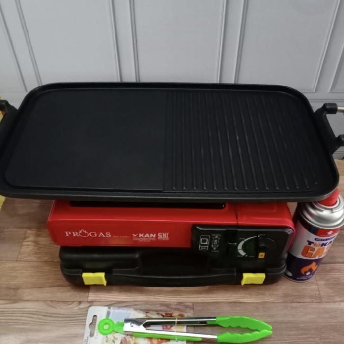 Paket Barbeque BBQ Kompor Progas + Grill Pan Panjang +Tabung Gas+Capit - Progas