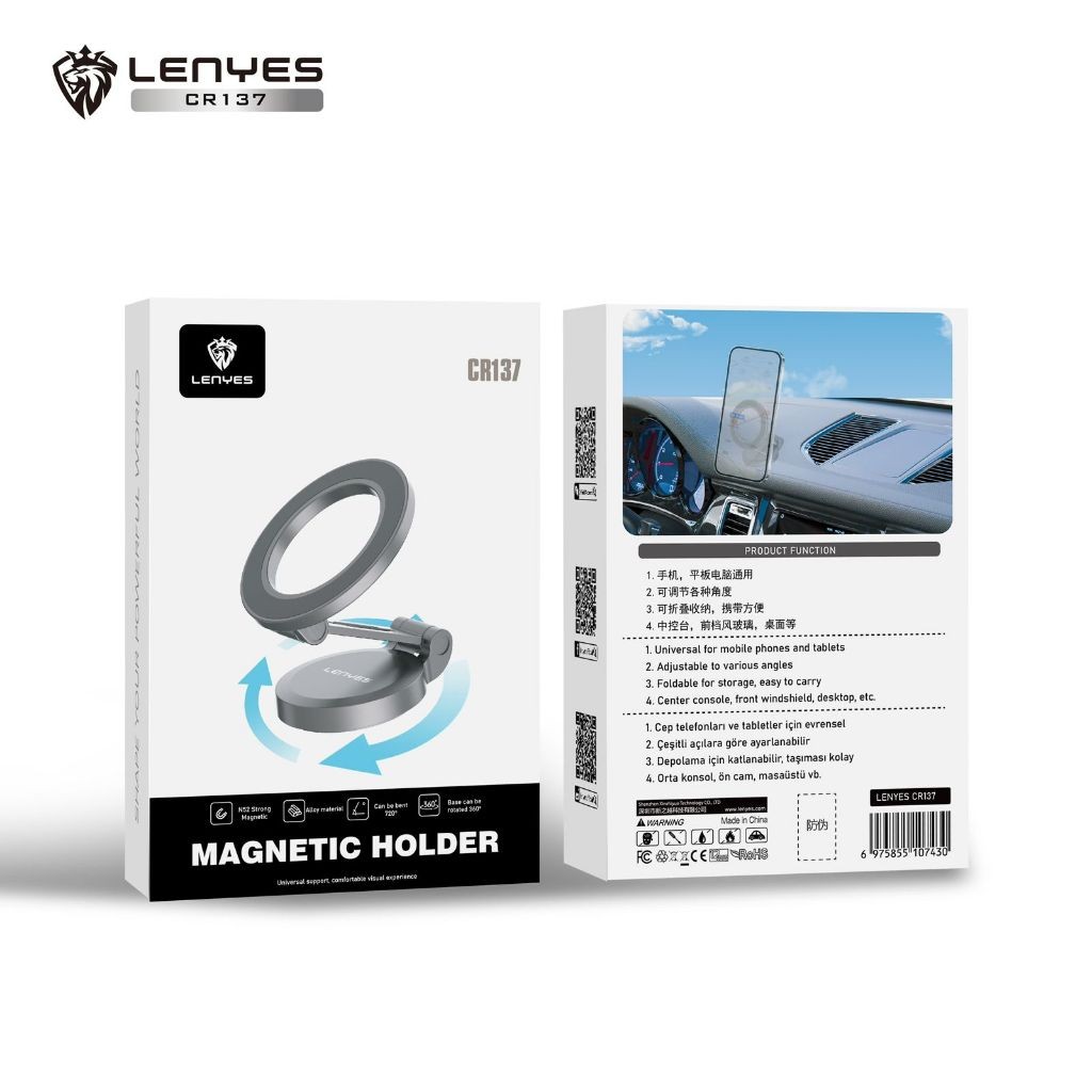Holder Mobil Untuk HP LENYES CR137 Car Mount Magnetic  Phone Holder Foldable Magsafe 360° Rotate