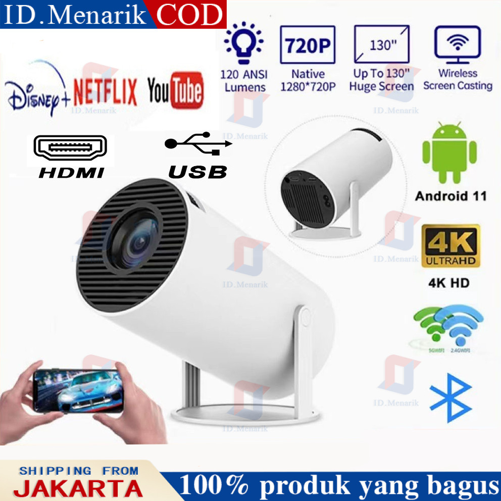 HY300 Proyektor mini Portable HD Smart Projector Android 11 OS 180 Lumens Outdoor TV Proyektor Lumen