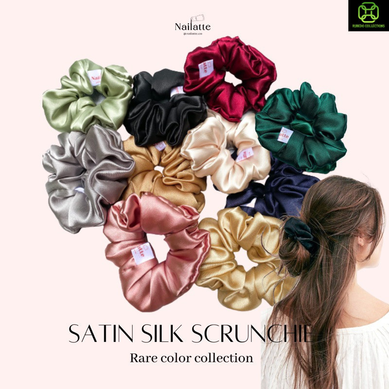 Ikat rambut scrunchie korea ikat rambut jumbo hijab bahan satin silk kunciran ikat rambut korea scru
