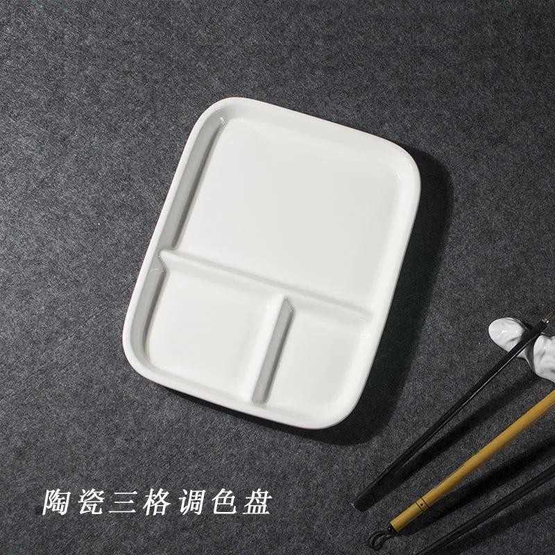 

Jingdezhen Ceramic Palette Large Rectangular Three-Grid Chinese Painting Watercolor Gouache Palette Easy To Clean Pigment Tray.