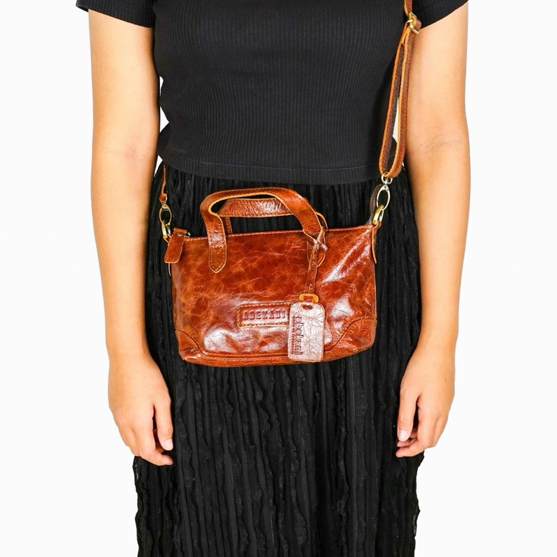 Tas Kulit Wanita ABEKANI Sling Bag Bleecker Mini Tas Kecil Ada Tali Panjang dan Handle