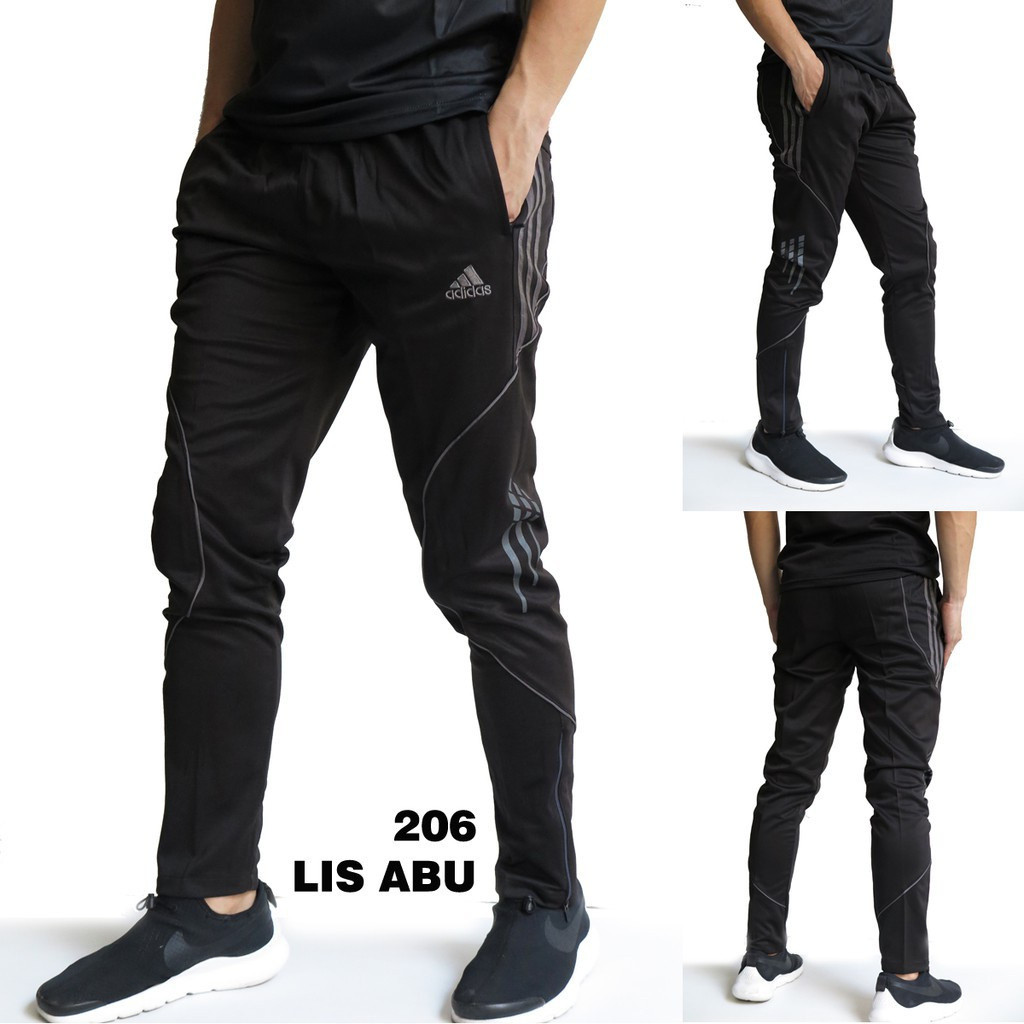 Celana Panjang Olahraga Pria 206 Hitam Lis Abu Training Sport Outdoor Trening Impor Cowok