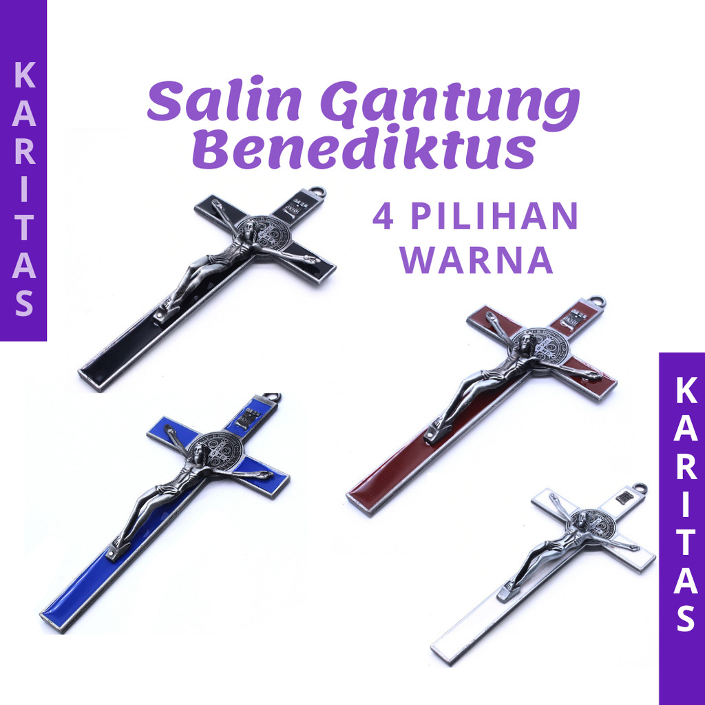 SALIB GANTUNG LOGAM BENEDICT  + KOTAK (20 CM) / SALIB DINDING KATOLIK / SALIB GANTUNG / SALIP / SALI