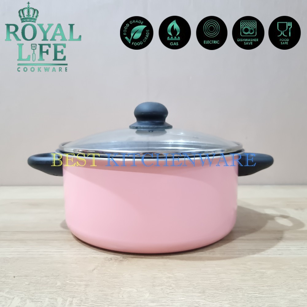 ROYAL LIFE 24cm Dutch Oven Teplon Tutup Kaca | Panci Kuping | Sauce Pot Serbaguna