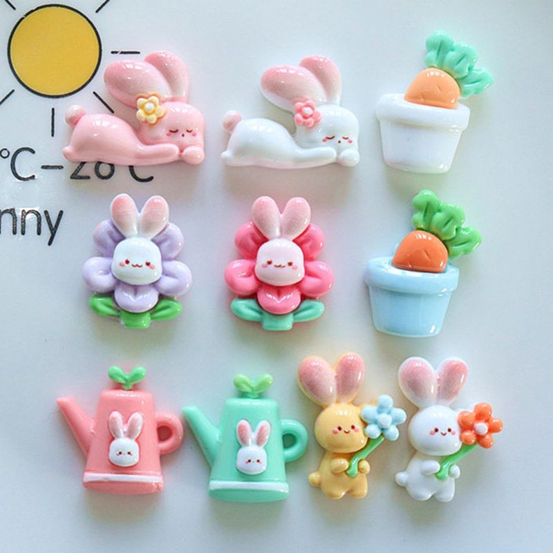 

10 Pcs New Cute Cartoon Rabbit Flower Series Flat Back Resin Scrapbooking DIY Jewelry Hairpin Craft Decoration Accessorie