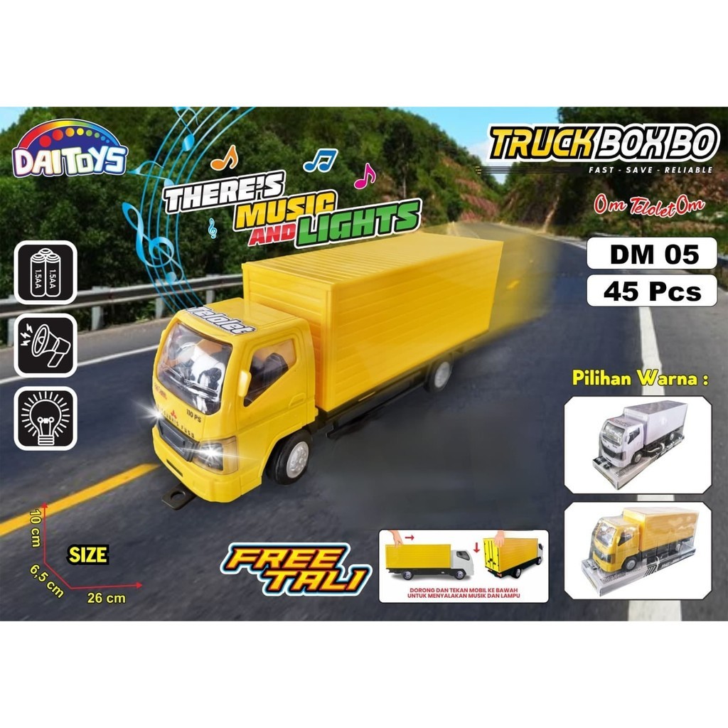 Mainan Anak Mobil Truk Box Bisa Buka Pintu Ada Lampu Dan Musik DM05 Truk Ekspedisi Kurir Paket Truck