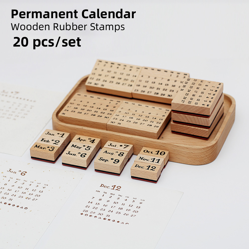 

Yoofun 20 Pc/set Permanent Calendar Wooden Rubber Stamps Scrapbooking Decoration Bullet Journaling DIY Craft Standard Stamp