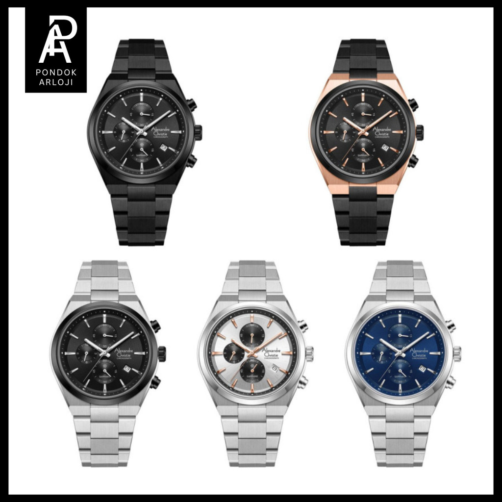 ORIGINAL Jam Tangan Pria Alexandre Christie AC 8697 / ac8697 / 8697 Chronograph Rantai Garansi 1 Tah