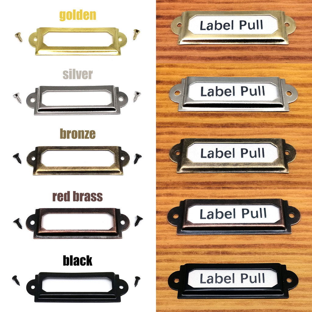 

12pcs 17x60mm Metal Iron Label Pull Frame Handle File Name Card Holder For Jewelry Chest Furniture Cabinet Drawer Wood Box Case