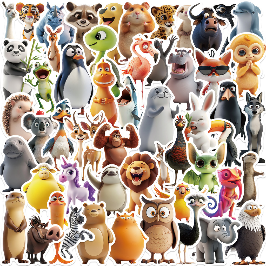 

55Pcs Cute Animal Stickers For Kids Boys Girl Baby Shower Wall Decal Notebook Water Bottle Luggage Laptop Phone Cartoon Sticker