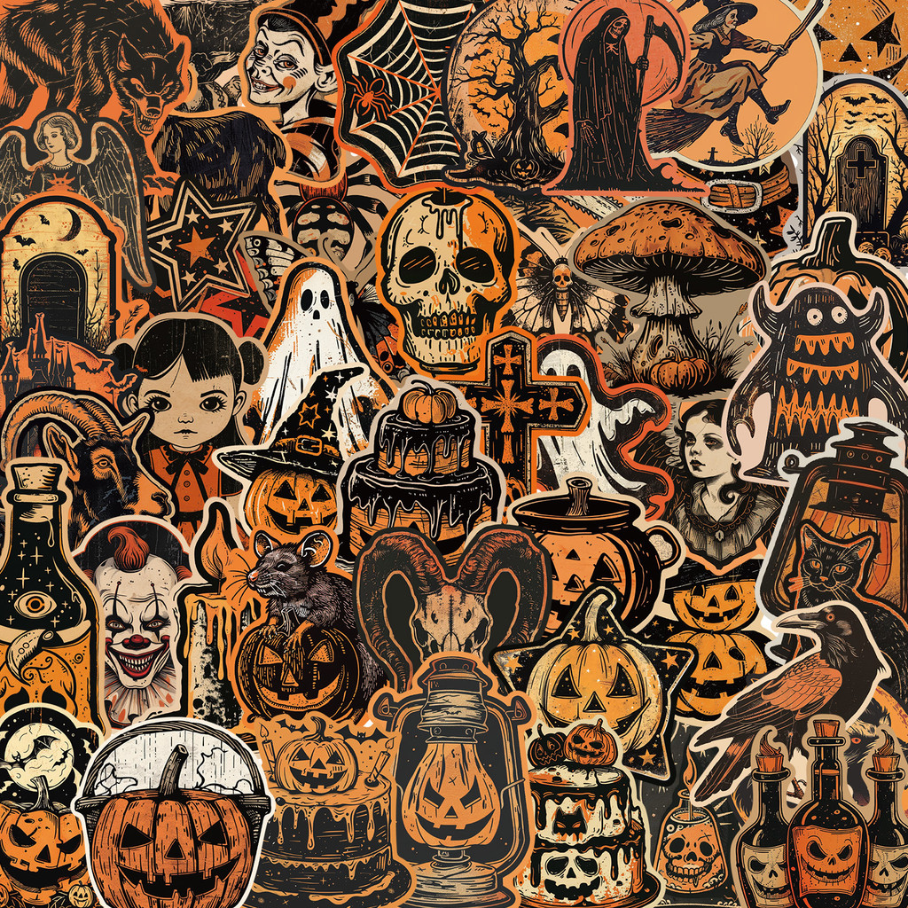 

50PCS Retro Halloween Graffiti Stickers Aesthetic Phone Bike Wall Scrapbook Motorcycle Waterproof Sticker for Kids Toys Gifts