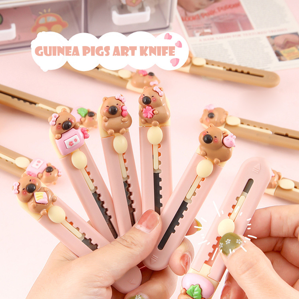 

1Pcs Mini Capibara Cutter Plastic Paper Cutting Tool Cute Cartoon Retractable Letter Opener Portable School Office Supplies