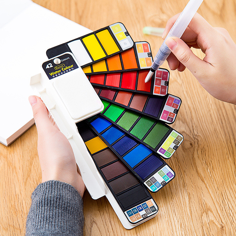 

Superior 18/25/33/42 Solid Watercolor Paint Set With Water Brush Pen Foldable Travel Water Color Pigment For Draw