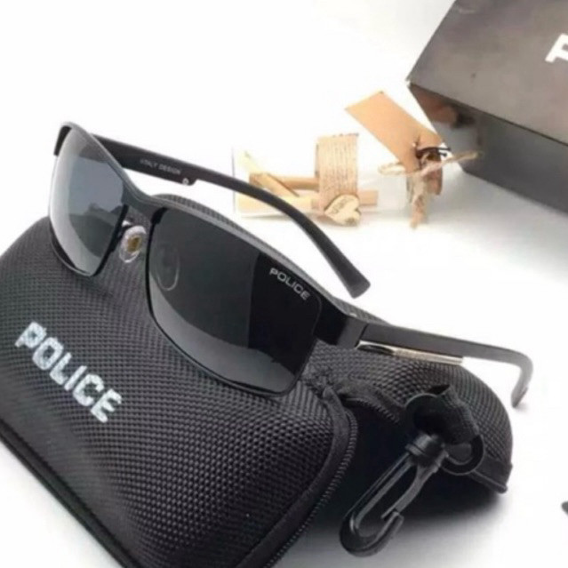 Kacamata Sport Pria Fashion POLICE P24 Premium Lensa Polarized Anti UV400+ Anti Sunglasses Hitam Ter