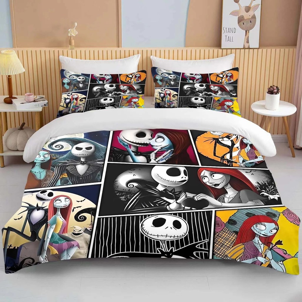 Bedding Set Disney Nightmare Before Christmas Jack Sally Boy Girls Duvet Cover Pillowcase Gift Famil
