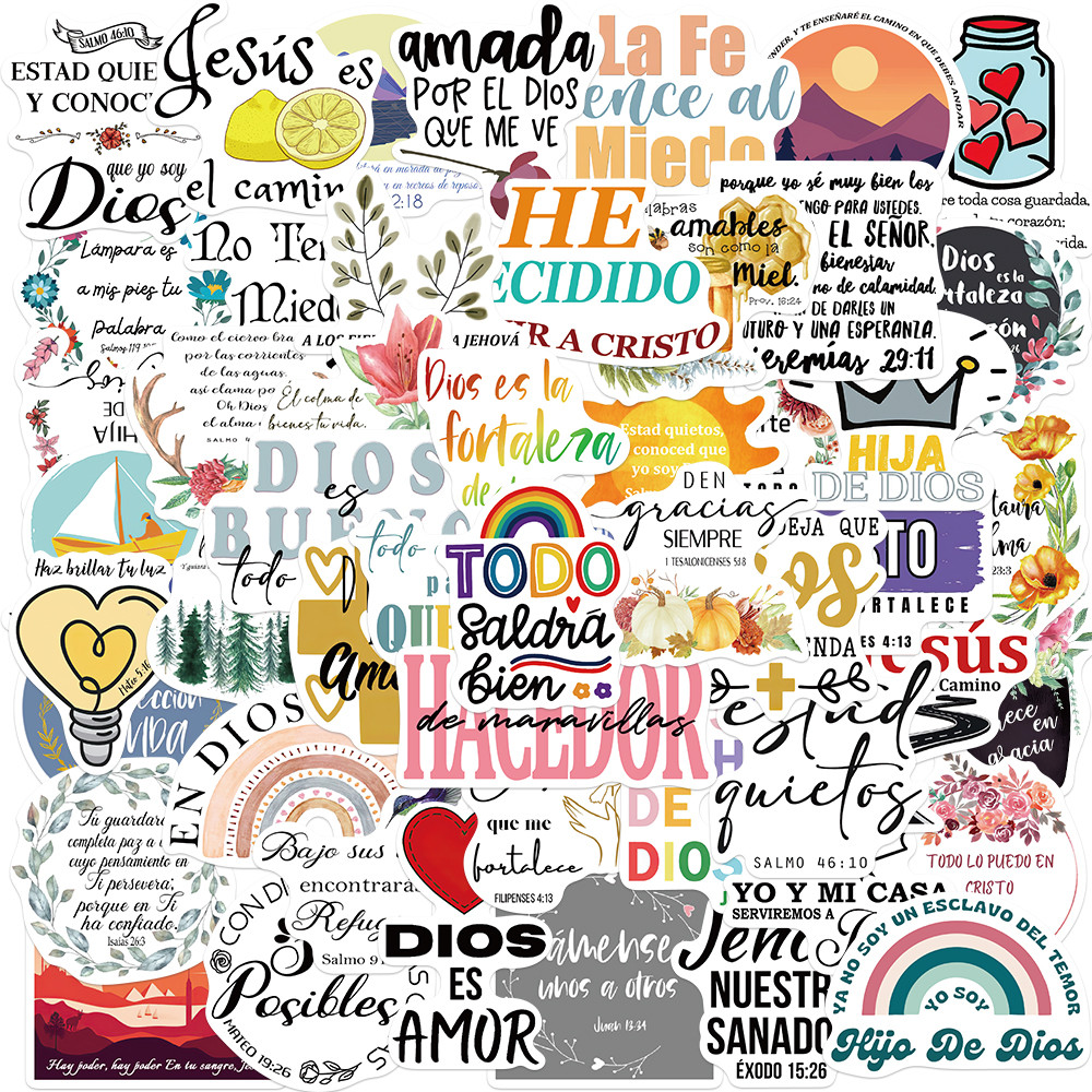 

50PCS Cute Spanish Bible PVC Sticker Aesthetic Decoration For Scrapbooking Korean Stationery School Supplies For Kids Stickers