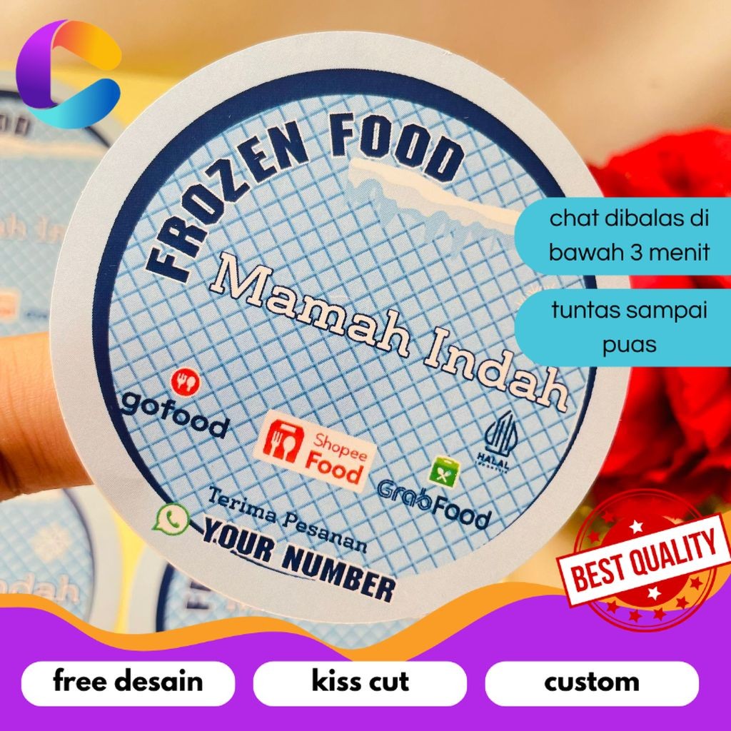 

Cetak INC 5-8 Sticker Label Makanan Beku Free Desain Produk Frozen Food Bulat Chromo Custom Murah