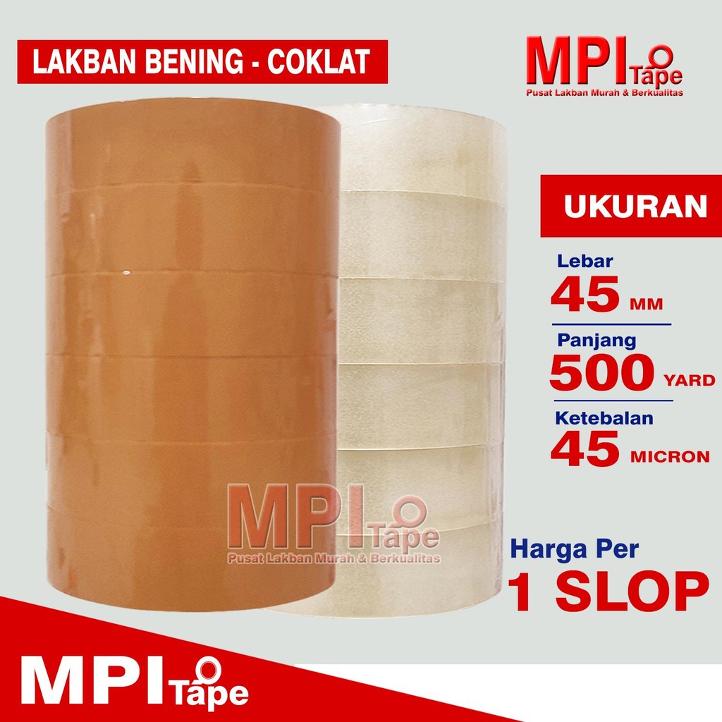 

1 Slop / 6 Pcs - Lakban Coklat - Bening Jumbo 45 mm x 500 yard - Lakban MPI Super Rekat Berkualitas
