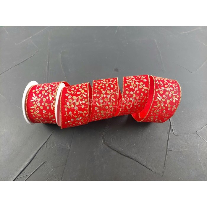 

Pita Merah Gliter Gold; Lebar 6.3 cm; Panjang 10 Yard