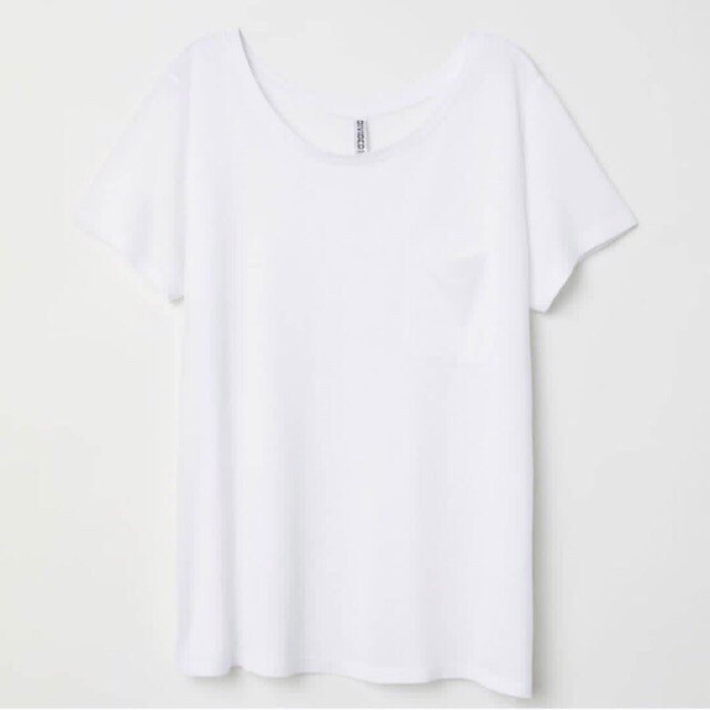 Kaos Wanita HnM Basic Pocket Tee White Murah Putih Polos