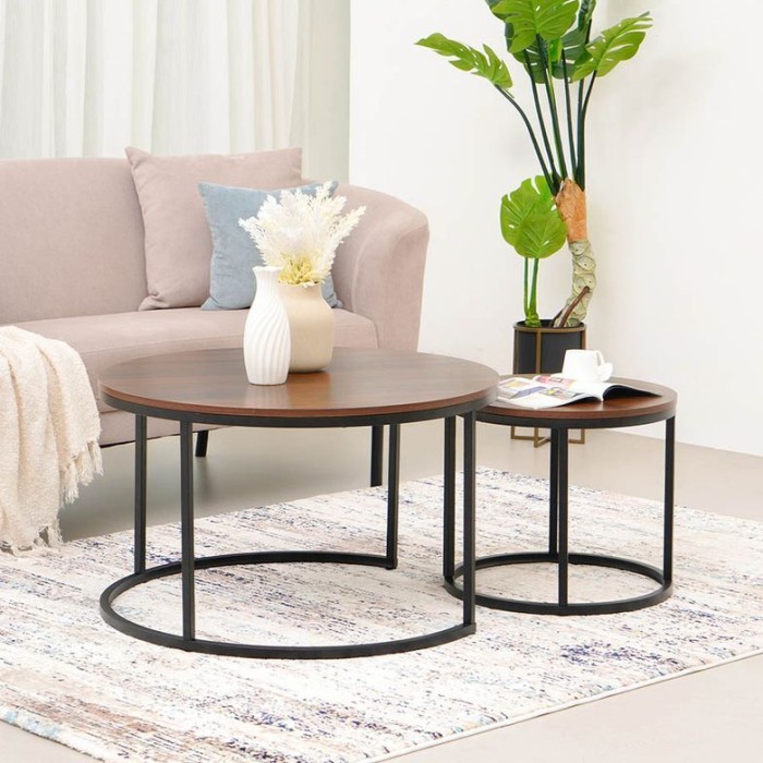 Set 2 Pcs Meja Tamu & Meja Sisi INFORMA Coffee Table/Side Table Bulat Minimalis