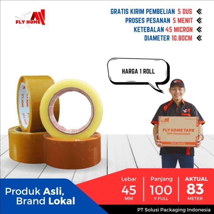 

FLYHOME Lakban bening coklat 100yard 2inci 48x100 yard 1roll ukuran FULL