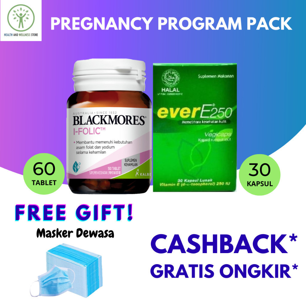 PAKET PROMIL BLACKMORES I FOLIC 60 TABLET DAN EVER E 30 TABLET 2 BOTOL