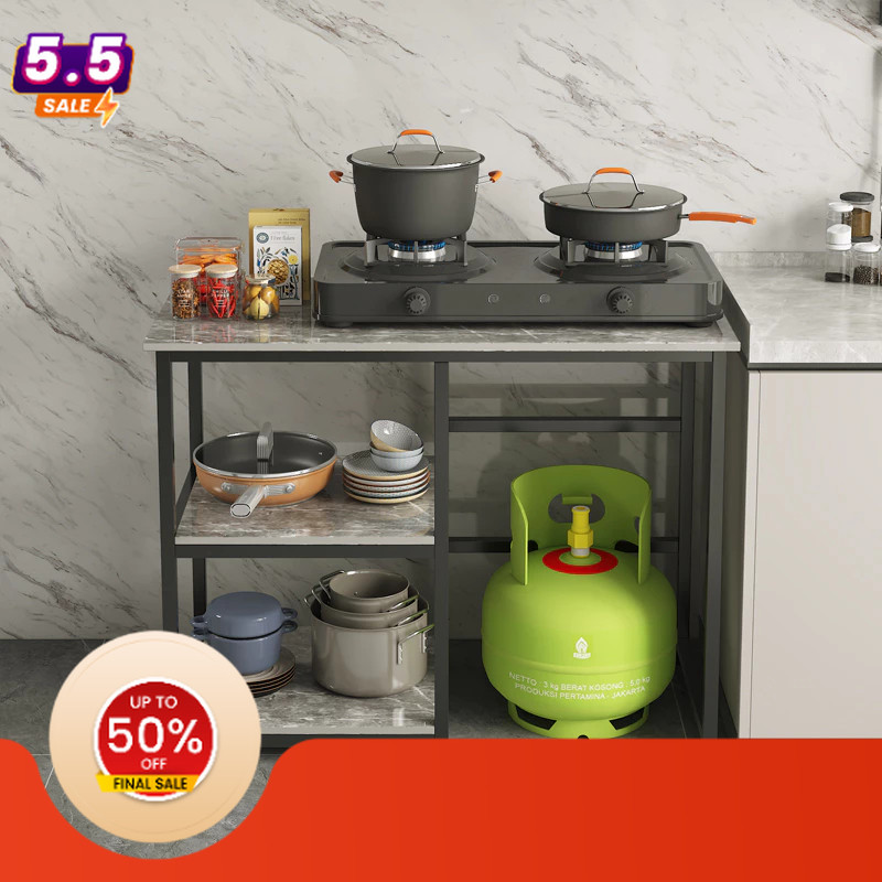 NONS Meja Kompor Gas 2 Tungku Rak Kompor 3 Susun Tempat Penyimpanan Alat Dapur Minimalis