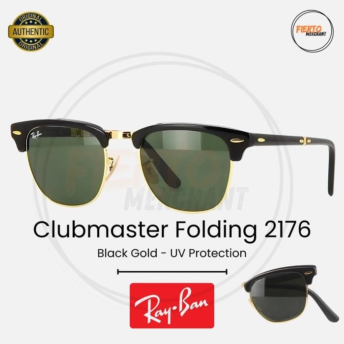 Kacamata Rayban Clubmaster Folding/Lipat 2176 Ori/Original Sunglasses Hitam Anti UV Protection