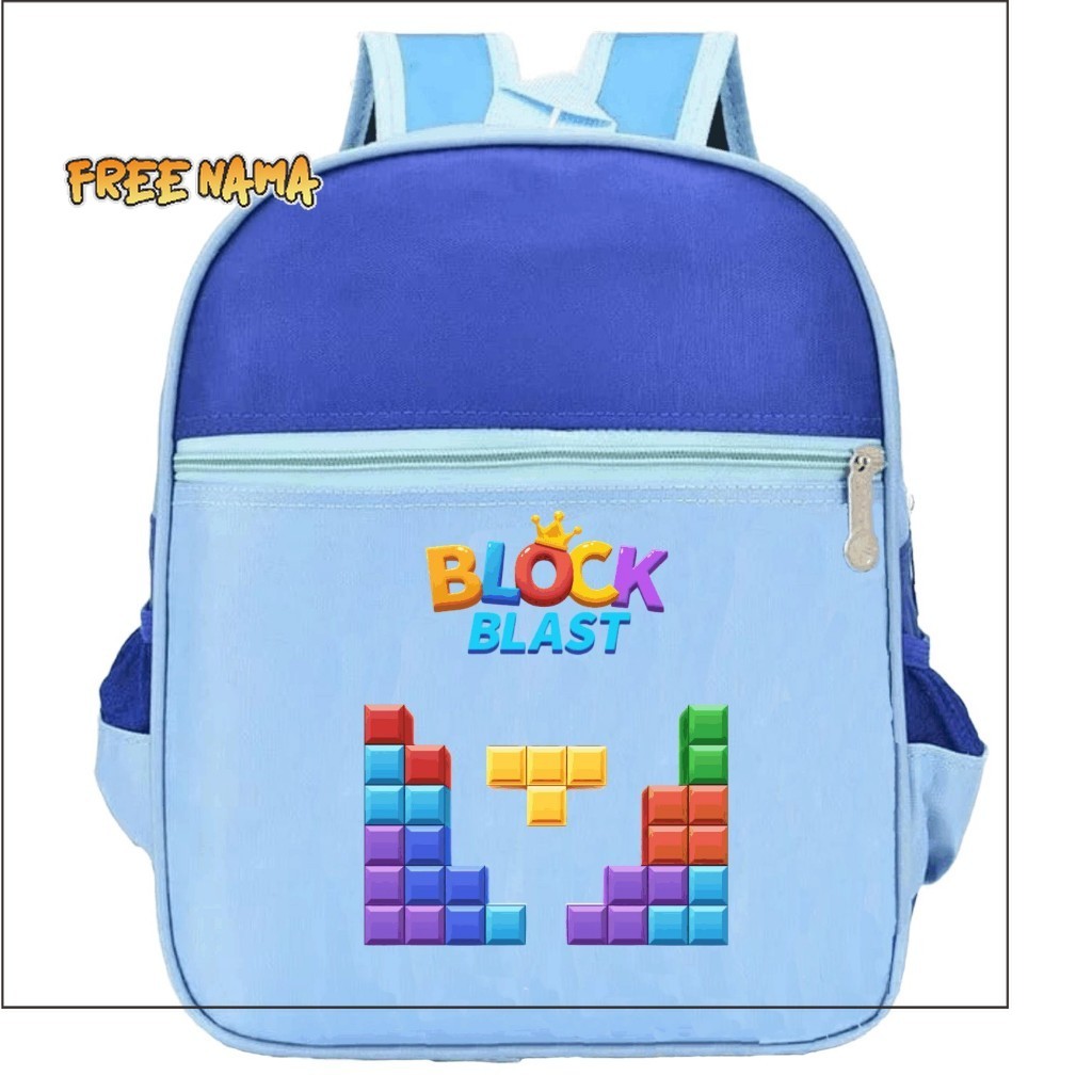 QP Tas Gendong Anak laki laki TK Kecil Motif Block Blast Ransel Anak Sekolah Stylish Dan Keren