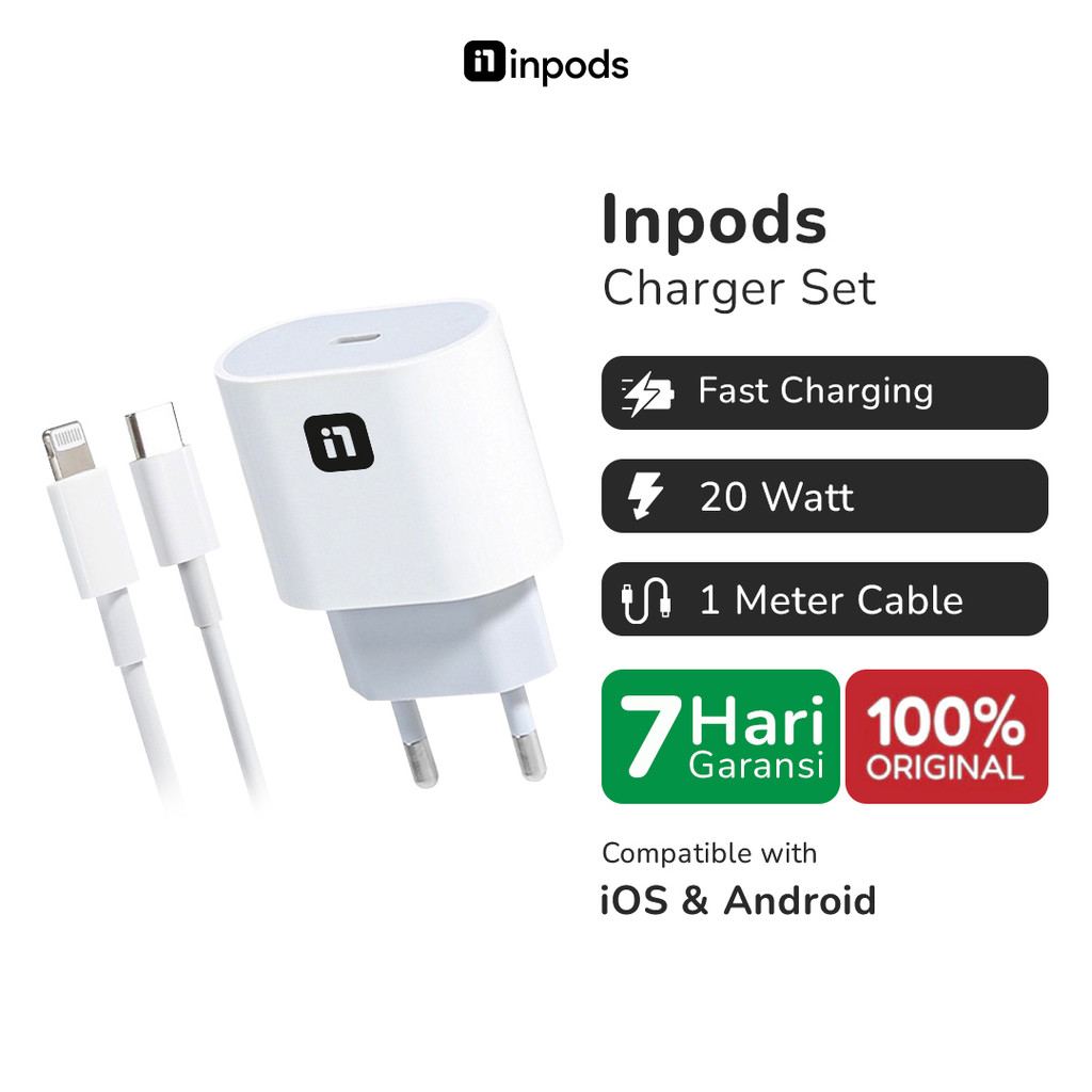 InPods Charger MFI Full Set 20W Type C to Lightning Fast Charging